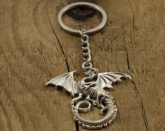 Porte-clés dragon, porte-clés dragon, grand porte-clés dragon, porte-clés mythique, porte-clés créature mythique, cadeau dragon, cadeau dragon en argent, dragon