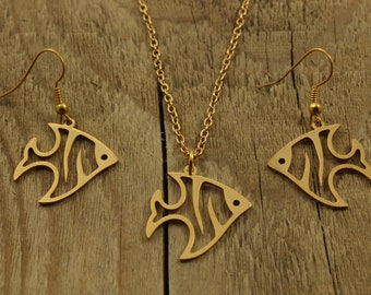 Angel vis ketting, engel vis hanger, engel vis oorbellen, vis ketting en oorbellen, engel vis fan, vis cadeau, gouden engel vis, goud