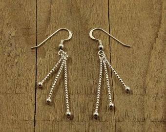 Sterling silver bar earrings, silver tassel earrings, sterling silver dangly earrings, sterling silver tassel, silver triple bar earrings