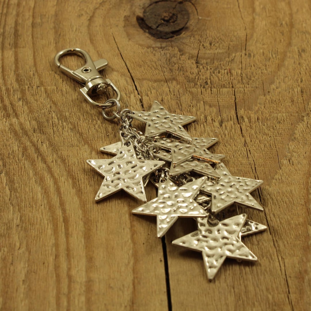 Multi Star Bag Charm, Silver Star Keyring, Star Gift, Starry