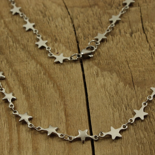 Silver star chain necklace, silver star necklace, star jewellery, star necklace, chain of stars necklace, celestial gift, star fan, starry