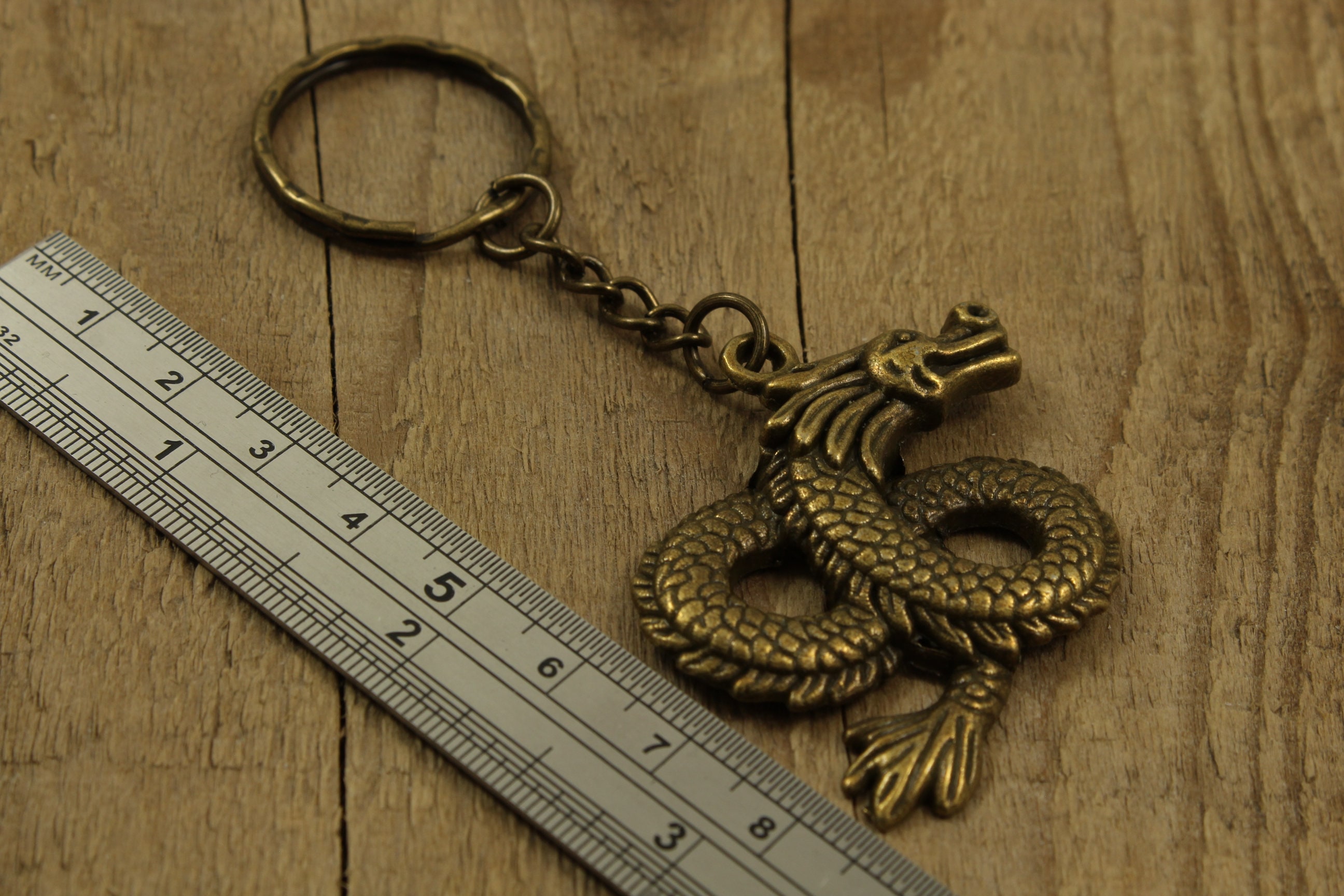 Bronze Dragon Keychain, Dragon Keyring, Large Dragon Keyring, Mythical ...