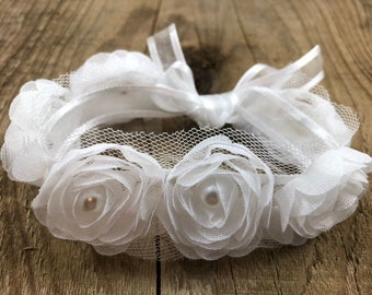 White bun wrap, flower bun wrap, white floral bun wrap, ballet hair accessory, ballet bun, floral ballet, chiffon, flower hair ribbon, rose