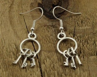 Key earrings, bunch of keys earrings, key jewellery, dangly key earrings, key gift, bunch of keys, key charm earrings, prison warden gift