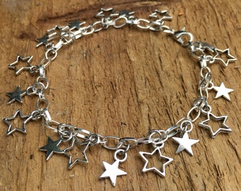 Star charm bracelet, silver star jewellery, adjustable star chain bracelet, silver star charm bracelet, gift for loved one, friend gift