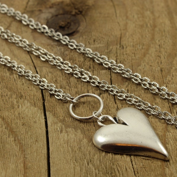 Heart necklace, long heart necklace, silver heart pendant necklace, long chain, jumper necklace, loveheart necklace, silver heart jewellery