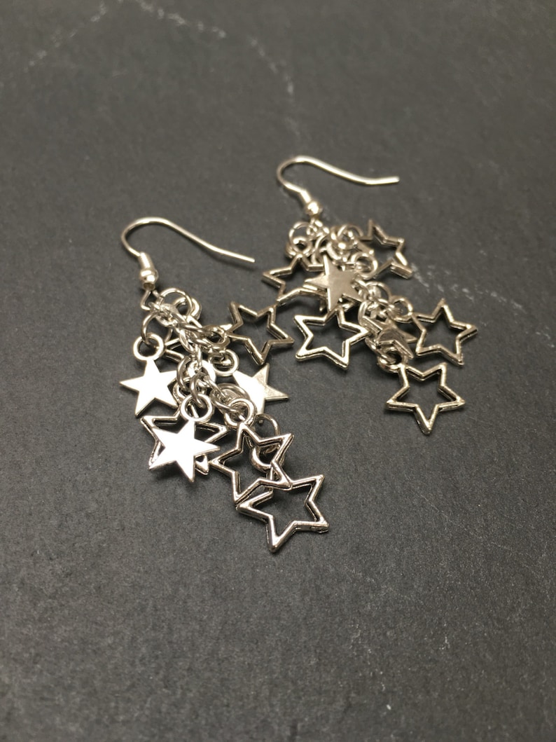 Silver Star Earrings Dangly Star Earrings Dangle Drop Etsy UK