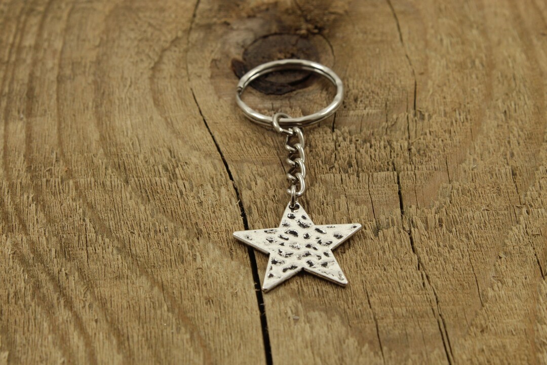 Star Keyring Star Keyring, Star Keychain, Hammered Star Bag Charm, Silver Star ...