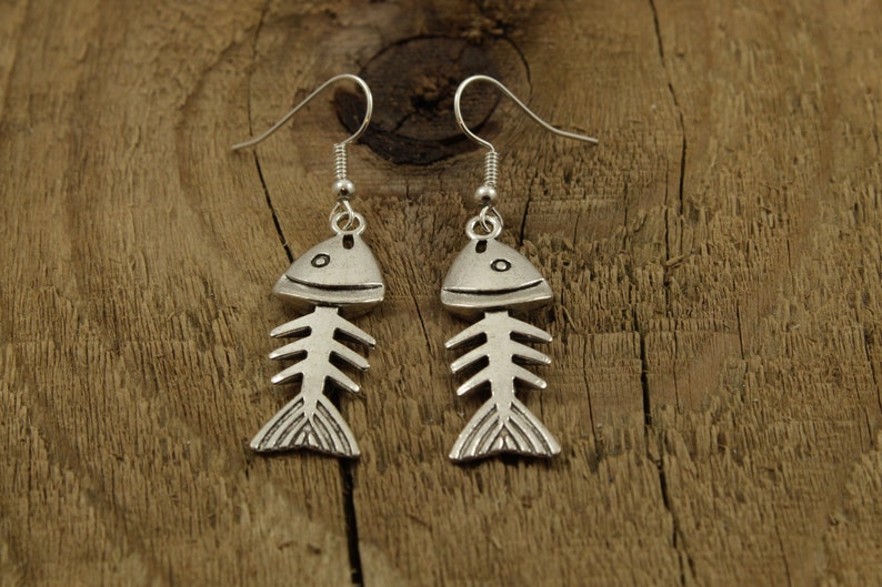 Fish Earrings Fish Jewellery Fish Bone Earrings Skeleton Etsy