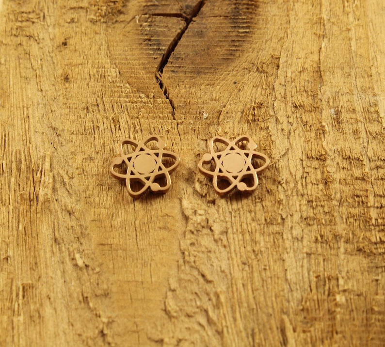 Atomic stud earrings, atomic earrings, atom studs, science fan, stainless steel studs, atomic gift, atom, atom earrings, rose gold atom stud