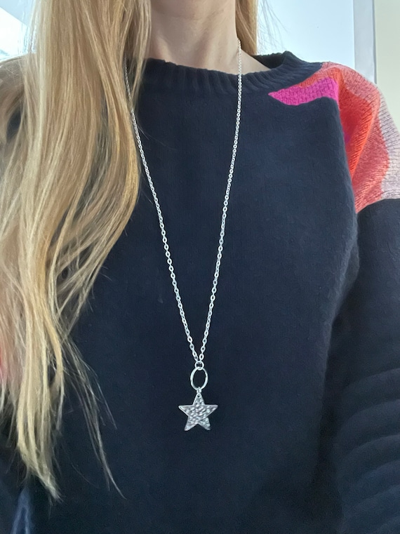 Star Necklace Long Star Necklace Silver Star Pendant Necklace Long Chain Jumper Necklace Celestial Necklace Silver Star Jewellery Etsy