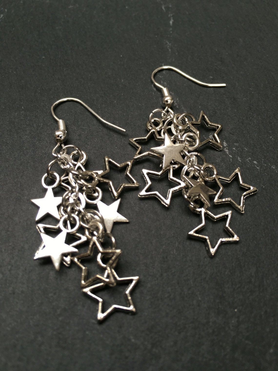 Silver star earrings dangly star earrings dangle drop Etsy