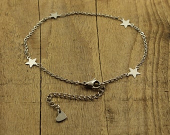 Star anklet, silver star anklet, 9 inch anklet, stainless steel, chain of stars anklet, anklet, summer accessory, celestial anklet, starry