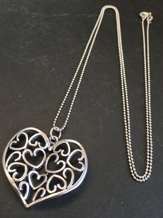 Long Heart Necklace Long Silver Necklace Silver Intricate Etsy UK