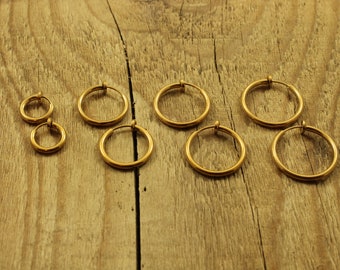 Pendientes de aro dorados con clip, pendientes de aro de acero inoxidable, pendientes de acero inoxidable, pendientes de clip, pendientes de aro dorados, aros dorados, regalo