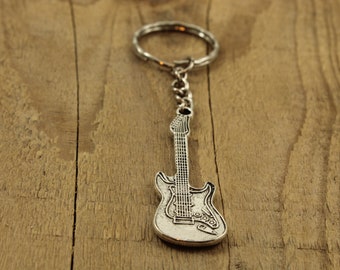 Silver guitar keyring, guitar keychain, guitarist keyring, personalised guitar gift, guitarist gift, initial, musician gift, guitar player