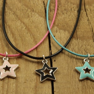 Star necklace, enamel star pendant necklace, star pendant, star gift, star charm, star jewellery, celestial, black star, turquoise, pink