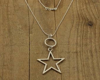 Long silver star necklace, long star necklace, silver star pendant necklace, long chain, jumper necklace, celestial necklace, silver star