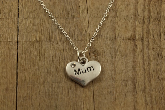 925 Sterling Silver Mum Cursive Heart CZ Pendant Necklace, 16