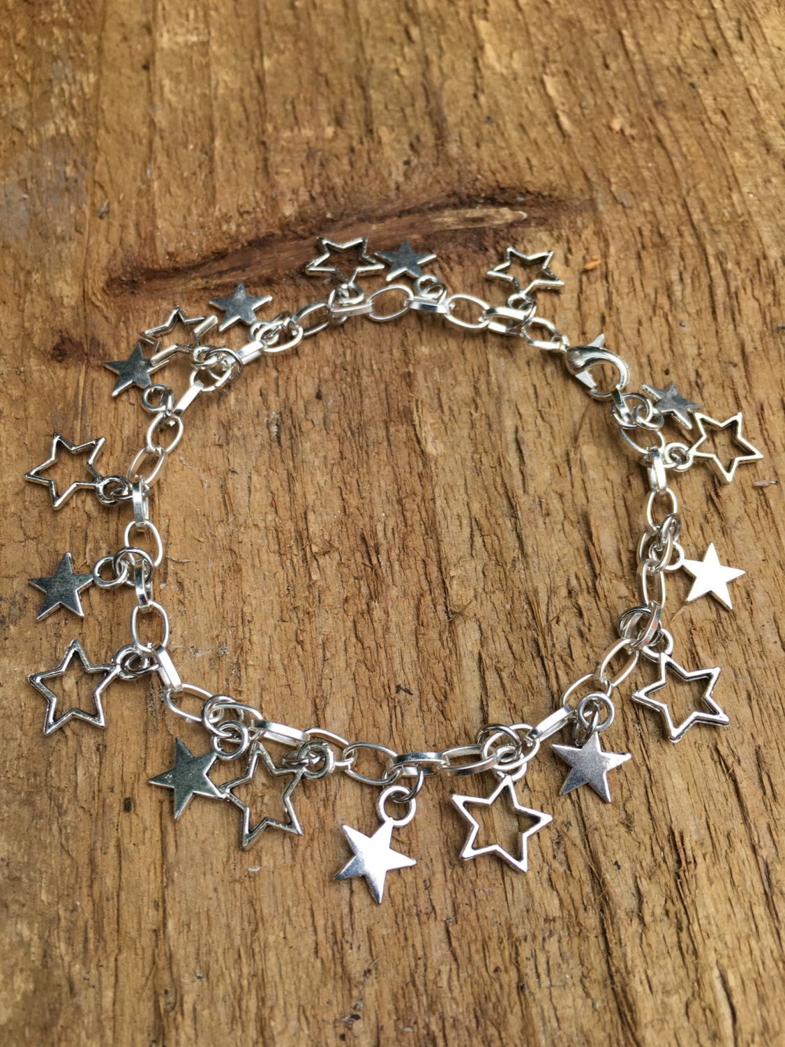 Star charm bracelet silver star jewellery adjustable star Etsy