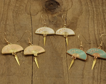 Fan earrings, oriental fan earrings, fan jewellery, oriental earrings, fan charm, japanese, oriental, floral fan, dangly fan earrings, gift