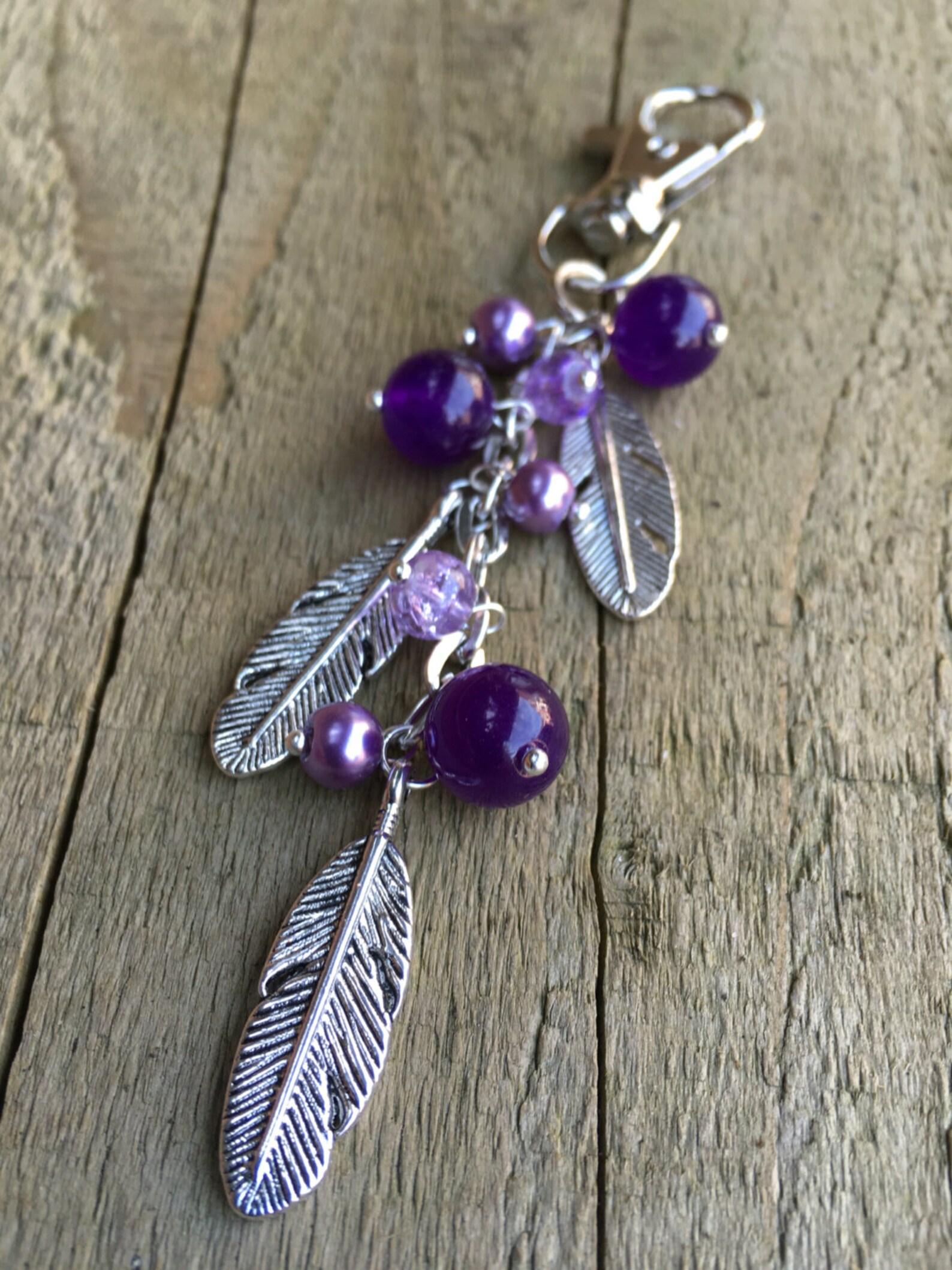 Feather Keyring, Silver Feather Bag Charm, Feather Charm Keychain ...