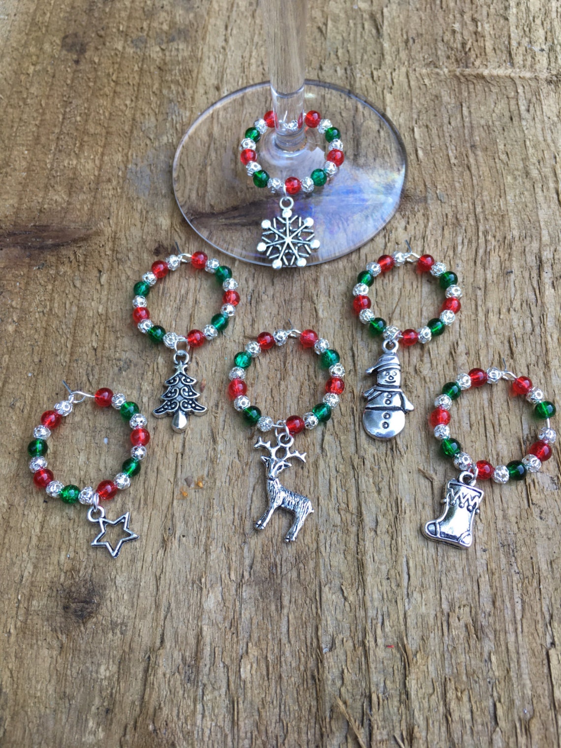 Wine Glass Charms Red and Green Christmas Wine Glass Charms Etsy UK