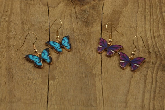 Sterling Purple Korean Butterfly Earrings, Butterfly stud earrings for  girls and women