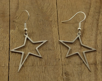 Silver star earrings, quirky star earrings, dangly star earrings, stars, silver star jewellery, star drop earrings, star gift, stainless