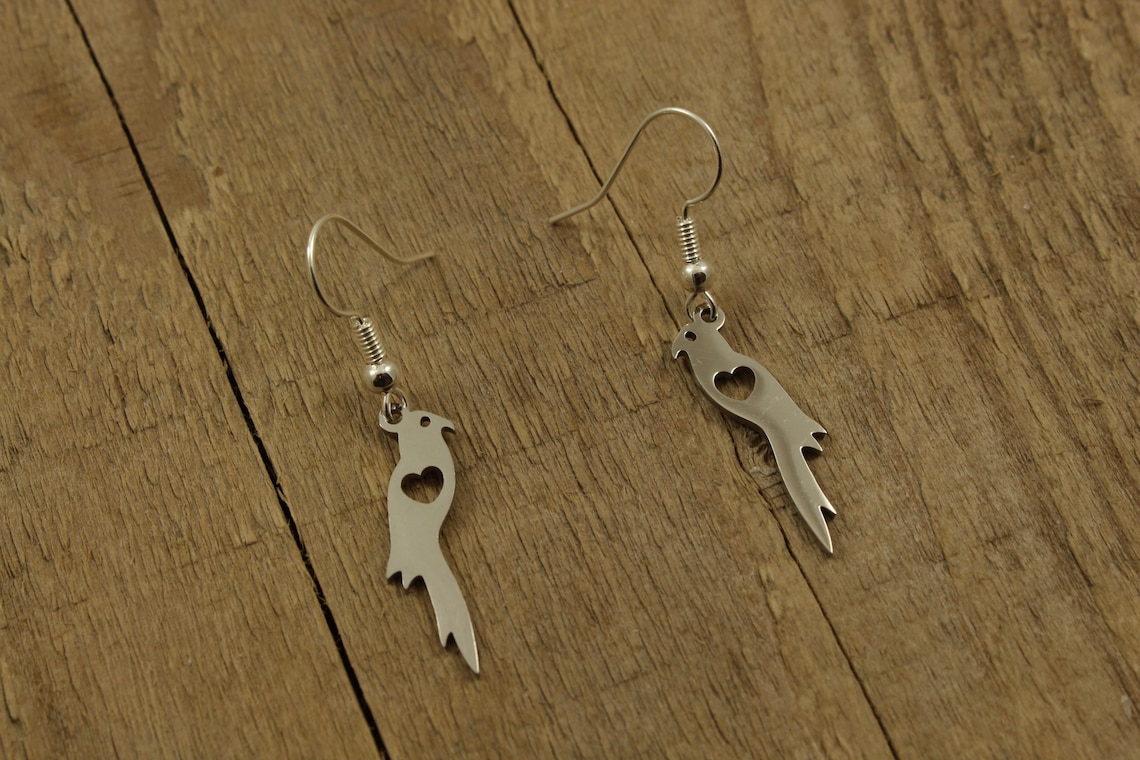Parrot Earrings, Silver Parrot Earrings, Stainless Steel Parrot ...