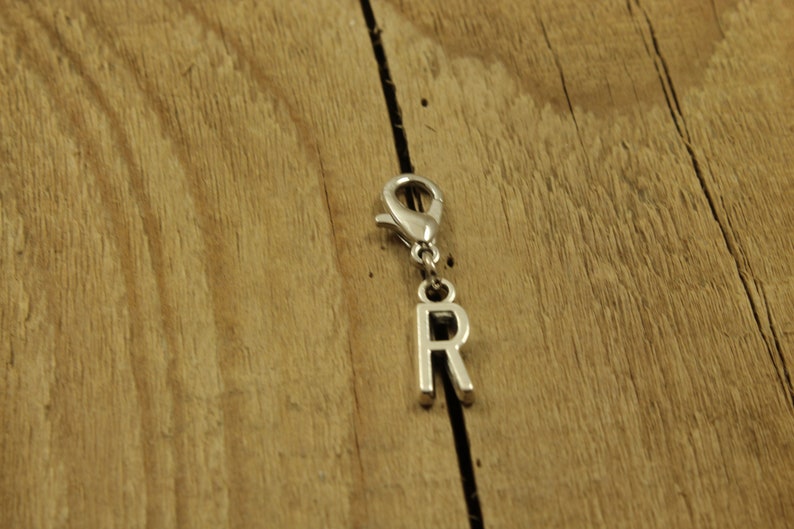 Initial zipper charm, letter zip charm, alphabet zipper charm, initial letter zipper charm, letter clip, zip charm, initial zip charm, gift R