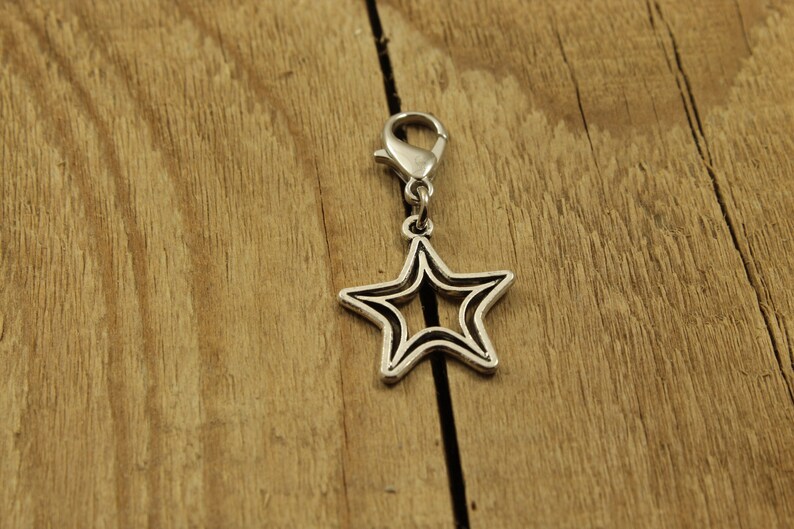 Fascino con cerniera a stella, clip a stella, fascino con cerniera, fascino con cerniera a stella d'argento, fascino con cerniera a stella. ciondolo stella, ventaglio stella, regalo stella, ciondolo zip, tirazip stella immagine 1