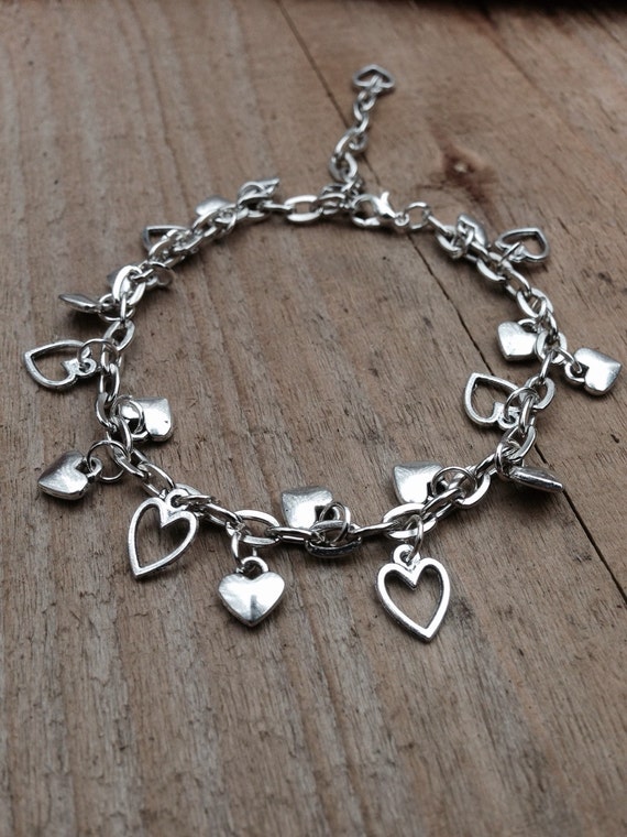 Heart Charm Bracelet Silver Heart Jewellery Adjustable Heart | Etsy