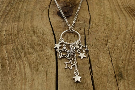 Long Star Necklace Silver Star Necklace Silver Multi Star