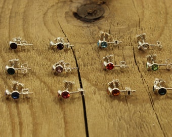 Birthstone stud earrings, Swarovski crystal birthstone earrings, sterling silver birthstone studs, birthstone earring, small birthstone stud