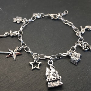 Fairytale charm bracelet, girls charm bracelet, girls fairytale themed silver bracelet, childrens charm bracelet, adjustable silver