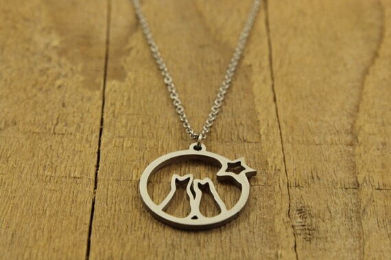Cat Lover Necklace Cats Pendant Cat Lover Gift Cat Fan Silver Cat Necklace Cat Charm Cats and Moon Silver Cat Pendant Feline Gift Etsy Canada