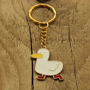 Duck keychain, duck keyring, duck gift, bird lover gift, duck fan, mallard, duck, bird watcher gift, cute duck, duck in boots, white duck