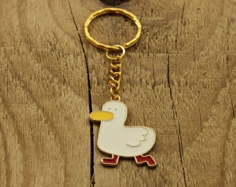 Duck keychain, duck keyring, duck gift, bird lover gift, duck fan, mallard, duck, bird watcher gift, cute duck, duck in boots, white duck