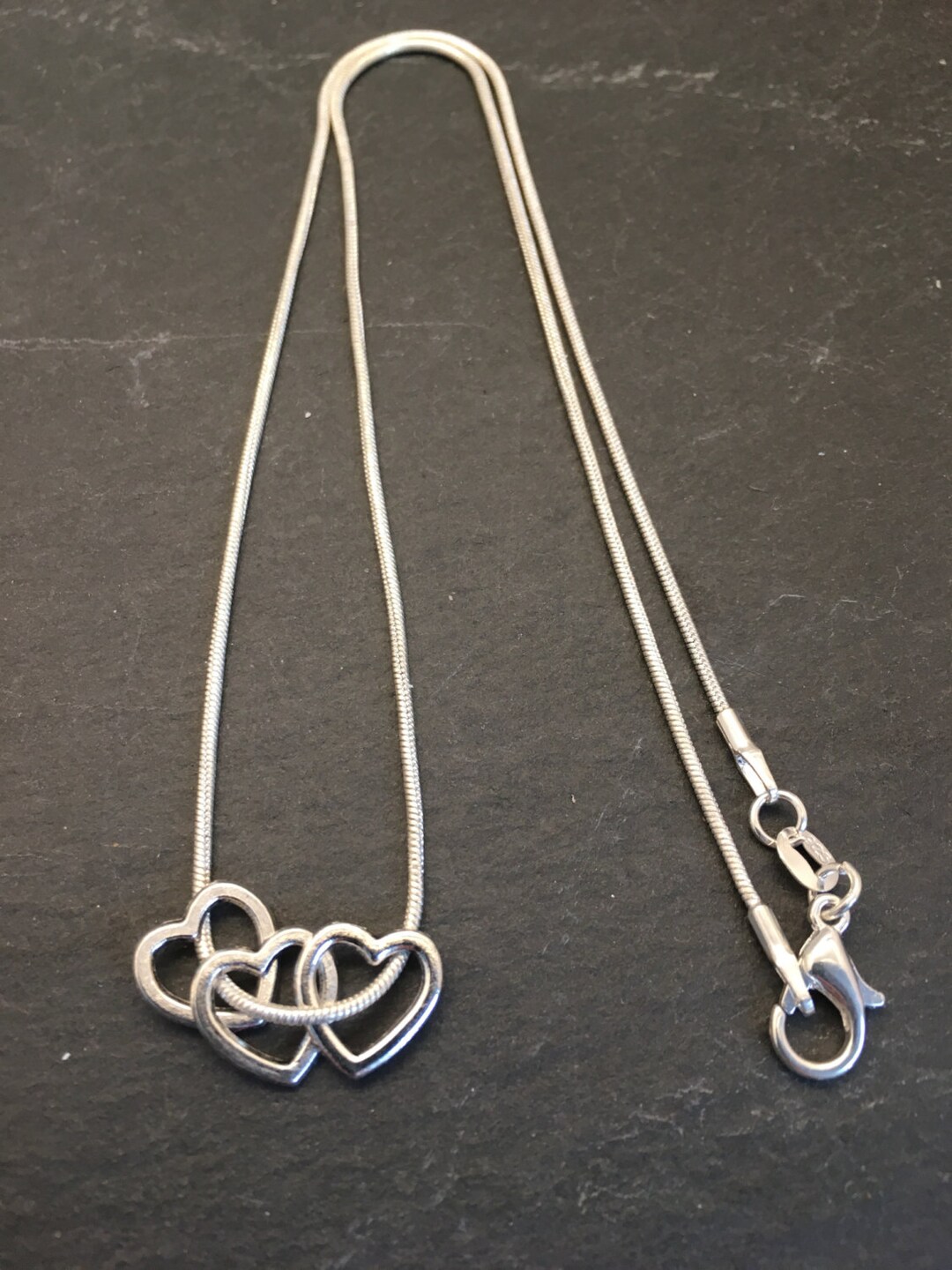 Three Heart Necklace, Silver Heart Necklace, Silver Multi Heart Pendant Necklace, Heart Pendant