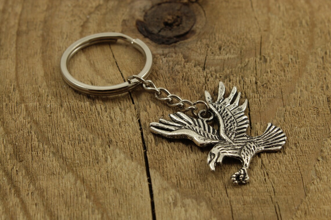 Eagle Keychain Eagle Keyring Silver Eagle Keychain Eagle Etsy UK