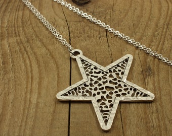 Large star pendant, long star necklace, silver star necklace, long jumper necklace, celestial necklace, star jewellery, star gift, long star