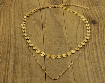 Colar de ouro de camada dupla, colar de corrente de ouro, gargantilha de ouro, colar de gargantilha banhado a ouro, gargantilha em camadas, colar de ouro de duas camadas, presente
