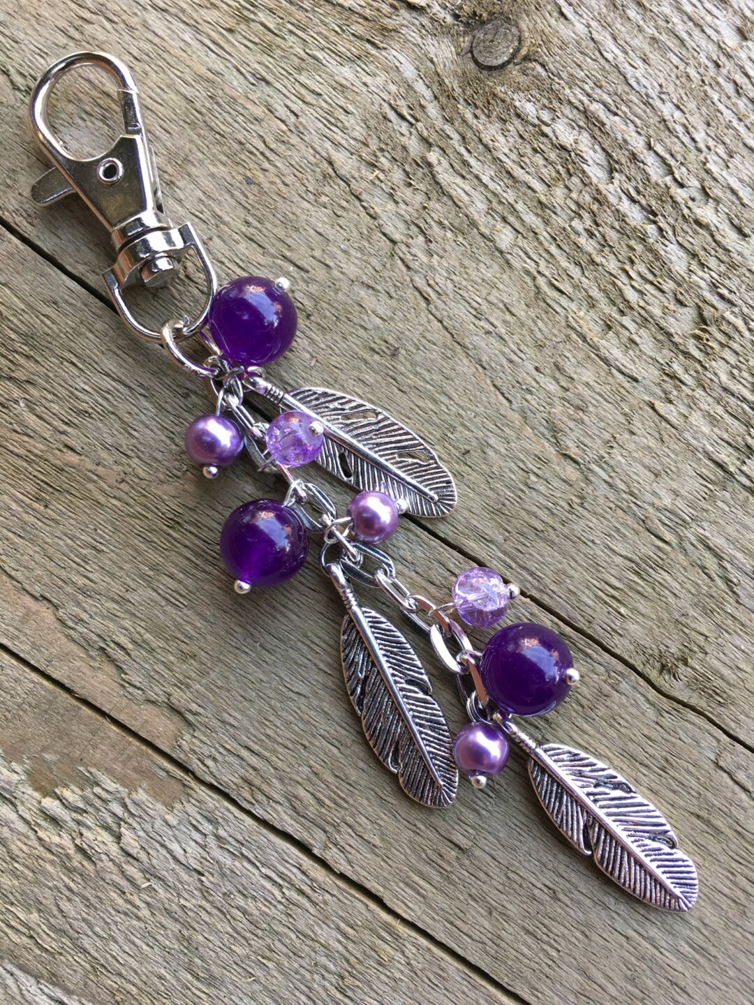 Feather Keyring, Silver Feather Bag Charm, Feather Charm Keychain ...