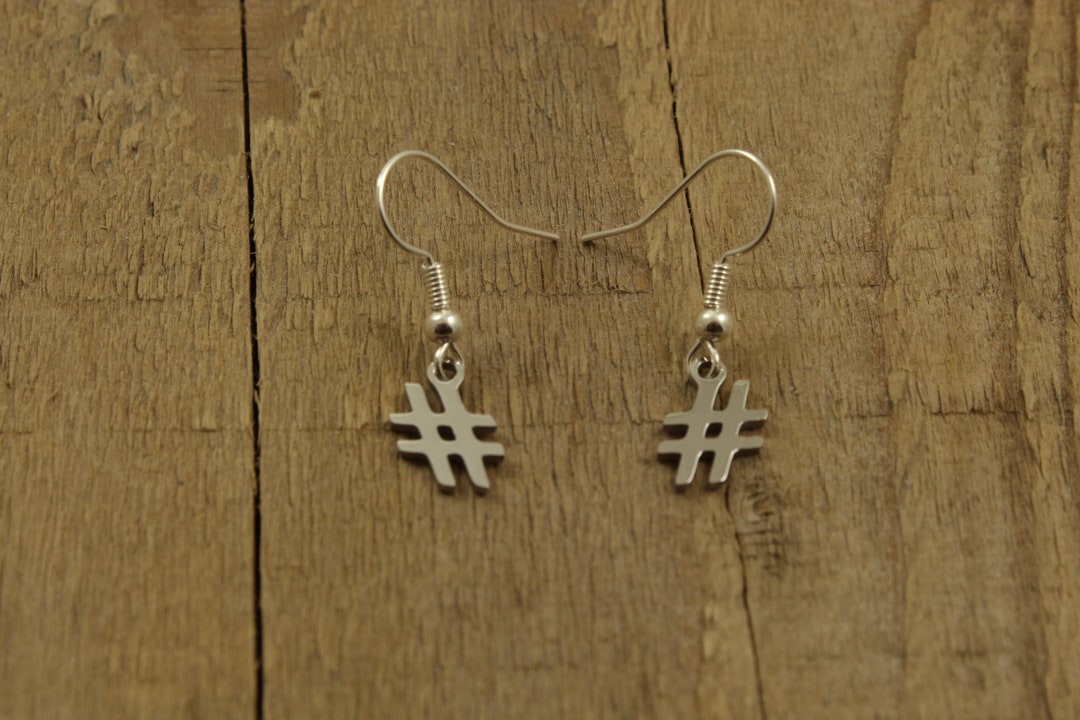 Hashtag Earrings, Silver Hashtag, Dangly Hashtag Earrings. Number Sign