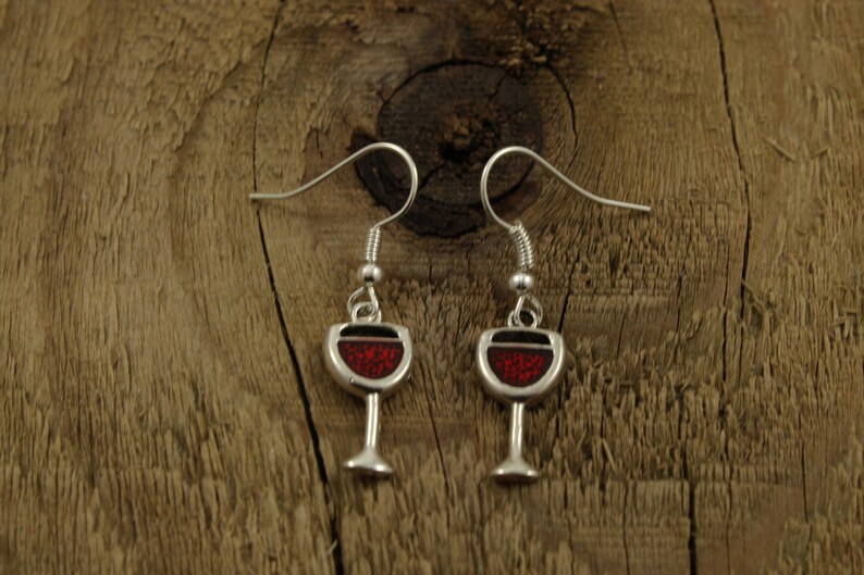 Red wine earrings wine glass earrings silver dangly Etsy