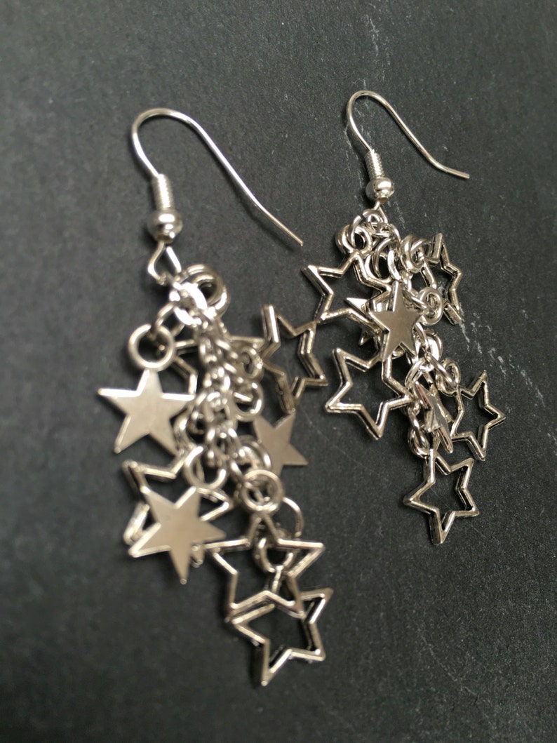 Silver Star Earrings Dangly Star Earrings Dangle Drop Etsy UK