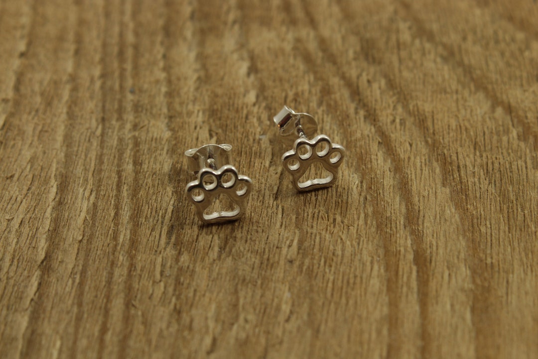 Sterling Silver Paw Earrings, Paw Print Earrings, Paw Stud Earrings, Sterling Silver Studs ...