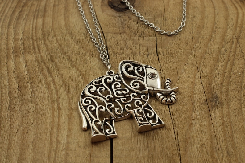Elephant Necklace Long Elephant Necklace Silver Elephant Etsy UK