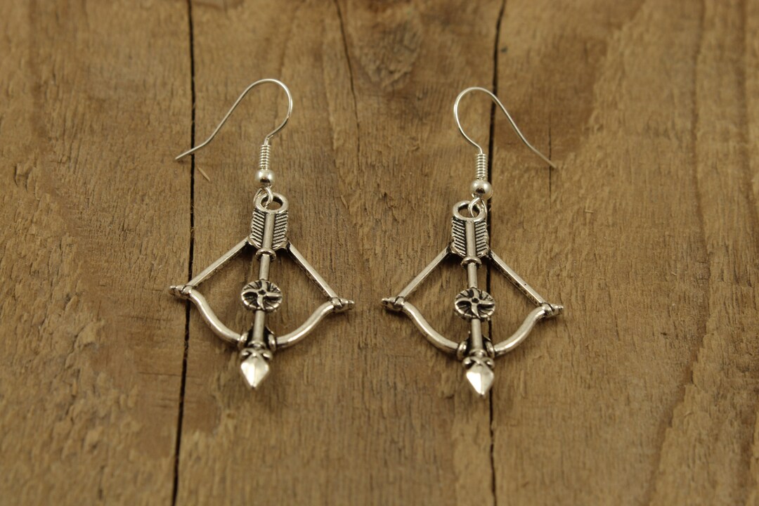 Crossbow Earrings, Bow and Arrow Earrings, Silver Crossbow Earrings